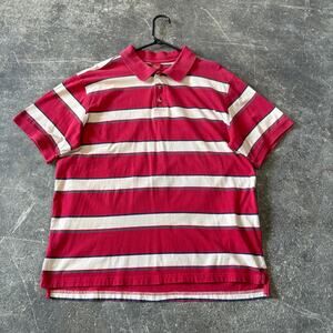 Vintage Junction West Polo Shirt Mens L Red Striped Short Sleeve Preppy Summer